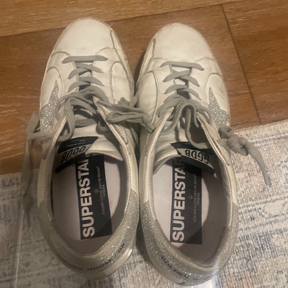 Golden Goose Shoes - Golden Goose Super Star Sneakers with Silver Stars and  GGDB  Bag - Size 38